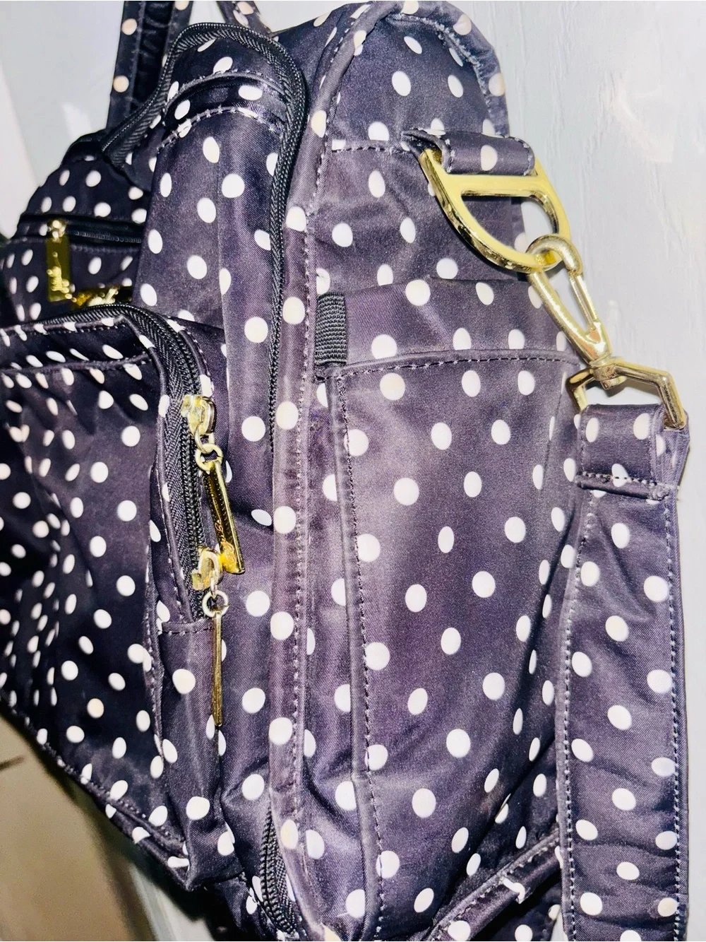 Black Polka Dot Convertible Backpack Diaperbag